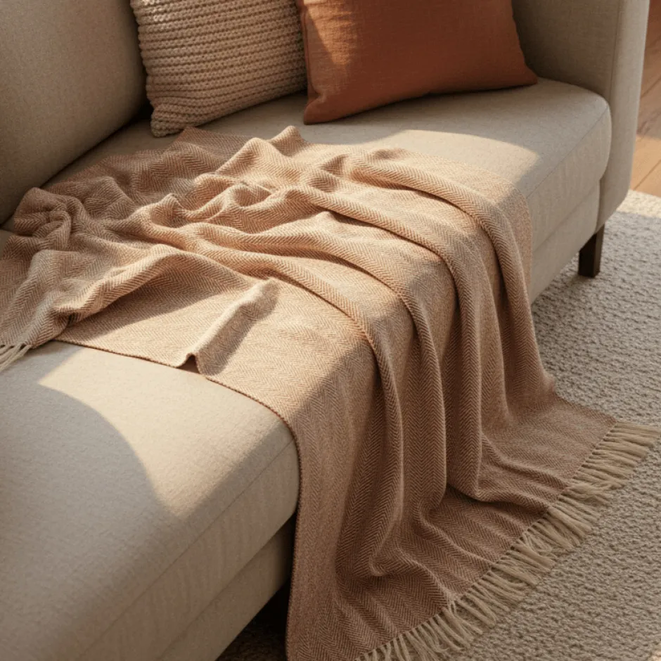 Plädar & Filtar|Vardagsrum|Reforma x Trendcarpet Bomullspläd 'Denisa Fishbone' 130x170cm - Brun/vit