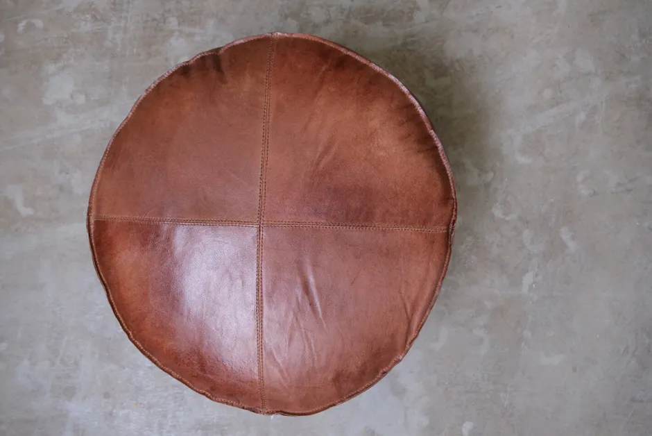 Sittpuffar & Fotpallar|Fåtöljer Vintage|Trademark Living Läderpuff 'Olivia' Rund - Brun