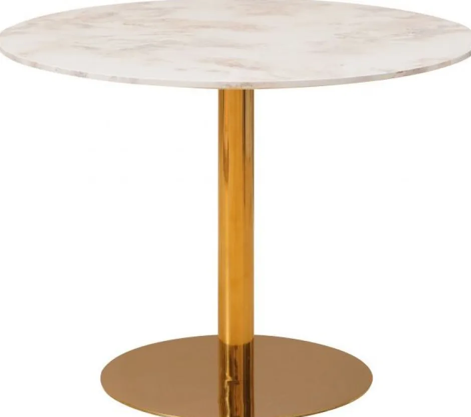 Bord|Runda Matbord|Reforma Matbord 'Marbleous' Runt 100cm - Mässing/Vit