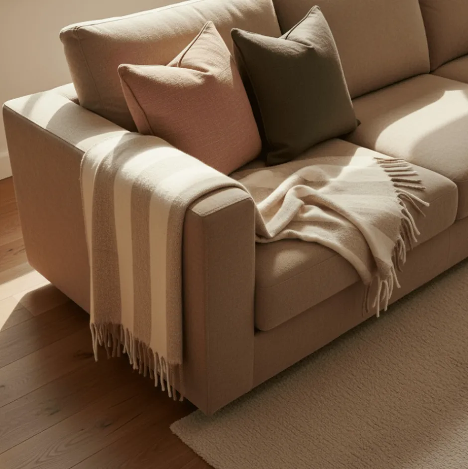 Plädar & Filtar|Vardagsrum|Reforma x Trendcarpet Pläd 'Beatriz Stripe' 130x170cm - Beige/vit