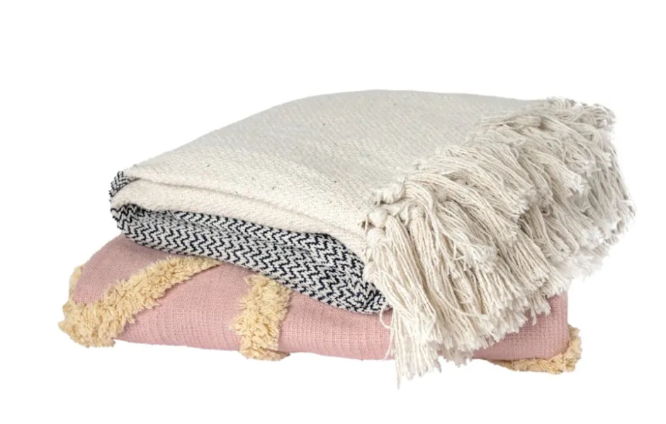 Textilier|Plädar & Filtar|Reforma Pläd i återvunnen bomull 'Skiss' - Beige/Blå