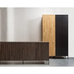 Hall|Sideboards|WOOOD Sideboard ‘New Gravure’ 200 cm - Mörkbrun/Svart