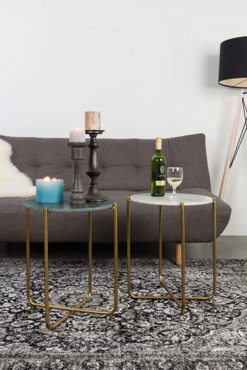 Sovrum|Sidobord|Reforma Sidobord 'Timpa' - Vit marmor/Mässing