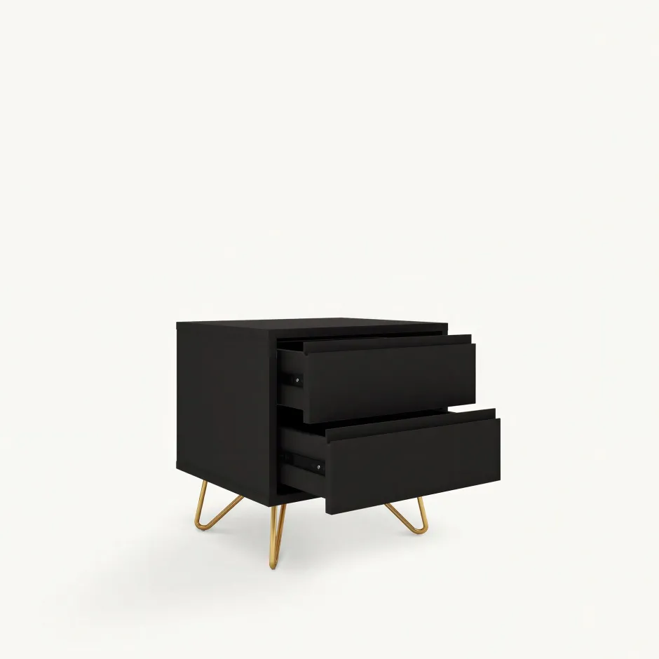 Bord|Sovrum|Reforma Sängbord 'Elle' - Svart/Mässing