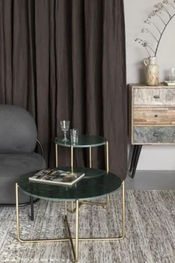 Soffbord|Vardagsrum|Reforma Soffbord 'Timpa' Runt 70cm  - Grön marmor/Guld