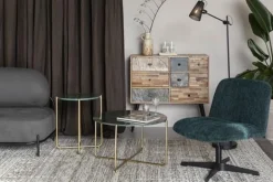 Soffbord|Vardagsrum|Reforma Soffbord 'Timpa' Runt 70cm  - Grön marmor/Guld