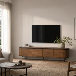 Sovrum|Tv-Bänkar|Reforma Tv-bänk 'Kärra' 200x40cm - Valnöt/Svart