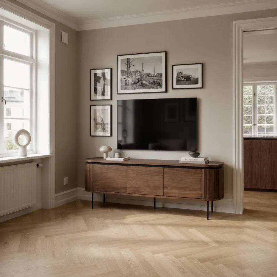 Hyllor & Förvaring|Tv-Bänkar|Reforma Tv-bänk 'Kärra' 160x40cm - Valnöt/Svart